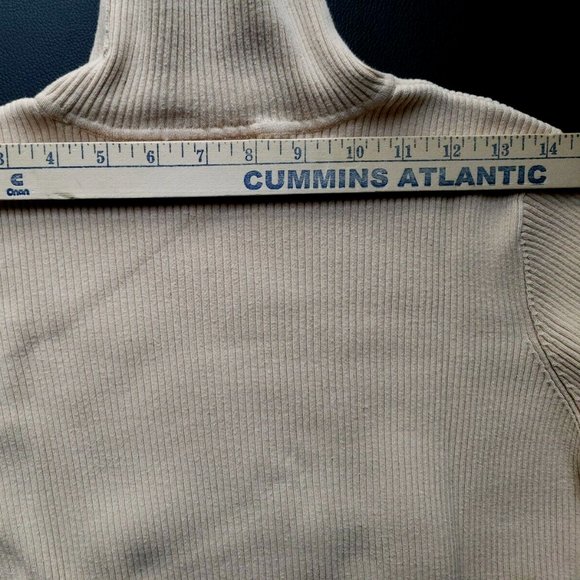 Lauren Ralph Lauren Size L Beige Turtleneck Sweater 100% Cotton Ribbed Logo - Picture 7 of 12